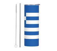 Juego de dos tazas de acero inoxidable con pajilla - Vaso aislado con estampado de bandera griega de 20 onzas con asa, perfecto para camping, oficina, coche, deportes