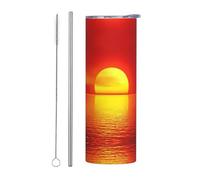 Juego de dos tazas de acero inoxidable de 20 onzas, con diseño de amanecer rojo, vaso aislado, perfecto para cafetería, oficina, coche, deportes, al aire libre