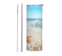 Juego de dos tazas de acero inoxidable de 20 onzas, con diseño de concha de playa, vaso aislado con estampado de estrella de mar, perfecto para cafetería, oficina, coche, deportes, al aire libre