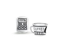 Juego de dos tazas de viaje para café con leche y abalorio de calculadora para contable, estudiante de matemáticas, para mujer, para adolescente, de plata esterlina .925, compatible con pulsera
