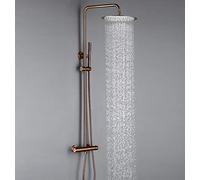 Juego de Ducha con termostato, Mezclador de Ducha en Oro Rosa, Brazo desviador de Montaje en Pared para baño con rociador de Lluvia Redondo de 8-12 Pulgadas, Sistema de Ducha de Lujo de 10 p