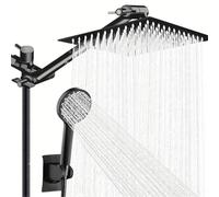 Juego de ducha de baño con ducha presurizada empotrada de acero inoxidable cromado con brazo de palanca extendido, ducha con rociador superior for inodoro(Black,10 inch)