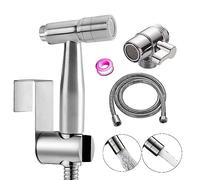 Juego de ducha de bidé portátil, rociador de bidé de inodoro de acero inoxidable de modo dual con desviador de ducha de 2 vías, manguera de ducha de 1,5 m y soporte de ducha