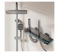 Juego de ducha de lluvia con iluminación LED de estado de ánimo, control termostático a 38 °C, combo de bañera, ducha para baño, acabado gris, experiencia de ducha definitiva