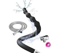 Juego de ducha Pulverizador de 4 orificios Manguera de enema flexible Boquilla de silicona Confort Accesorio de enema Mujeres Hombres 58 cm + 150 cm Manguera (Negro)
