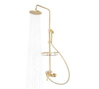 Juego de ducha retro de latón antiguo, sistema de ducha de lluvia con alcachofa y compartimento de almacenamiento, altura regulable, grifo de ducha retro nostálgico