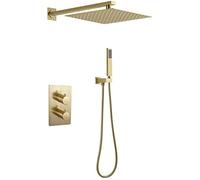 Juego de ducha sistemas de ducha, juego de grifos de ducha mezcladores de lluvia para baño termostáticos montados en la pared con cabezal de ducha tipo lluvia cuadrado de 10-12 "y ducha de mano,