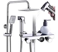 Juego de ducha termostática para baño, ducha cuadrada de lluvia, pantalla LED, visualización digital de temperatura con pulverizador, 3 modos, cabezal de ducha, sistema de grifo mezclador de ducha