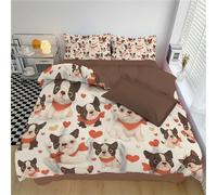 Juego de Edredón Cachorro de Boston Terrier, 2 Piezas - Edredón Suave Patrones románticos con 1 Fundas de Almohada, 240x220cmSet de Cama para Todas Las Estaciones(Rojo)