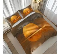 Juego de Edredón con Patrón Gran Sol Amarillo Tamaño 135x200cm | Set de Funda de Cama de Poliéster Paisaje Abstracto Decoración Hogareña para Adolescentes y Adultos