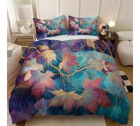 Juego de Edredón con Patrón Sol Retro De Mediados De Siglo Tamaño 155x220cm | Set de Funda de Cama de Poliéster Plantas Y Flores Verdes Decoración Hogareña para Adolescentes y Adultos