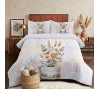 Juego De Edredón De Escena Humorística Papel Higiénico Para Adultos Niños 260X240Cm, Juego De Ropa De Cama Plantas Rurales En Acuarela Reversible Para Dormitorio, Edredón De Plumón Suave Cálido Blanco