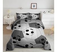 Juego de edredón de fútbol con temática deportiva, juego de cama de pelota de fútbol, juego de edredón acolchado gris para niños, niñas, niños, adolescentes, microfibra, tamaño individual, 2 piezas