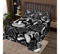 Juego de edredón de hongos para niños y niñas, colcha de hojas de arce de la selva, funda de cama retro con diseño de setas, juego de ropa de cama acolchado decorativo, tamaño individual