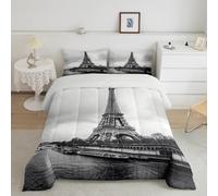 Juego de edredón de la Torre Eiffel de París, tamaño King, edredón romántico de estilo francés para niños y niñas, juegos de edredón de arquitectura famosa, relleno de edredón con 2 fundas de almohada