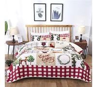 Juego de edredón de Navidad, rústico, diseño de árbol de Papá Noel, muñeco de nieve, ropa de cama estampada sólida con 2 fundas de almohada para todas las estaciones, edredón de microfibra suave de 90