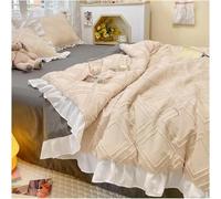 Juego de edredón de verano de algodón lavado, conjunto de ropa de cama de 4 piezas con detalles de encaje, tamaño matrimonial