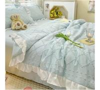 Juego de edredón de verano de algodón lavado, conjunto de ropa de cama de 4 piezas con detalles de encaje, tamaño matrimonial
