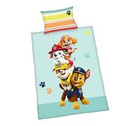 Juego de edredón Herding Paw Patrol, fabricado en verde, funda de almohada de 40 x 60 cm con envoltura de hotel, funda de edredón de 100 x 135 cm, cierre fácil, 100% algodón/reforzado, multicolor
