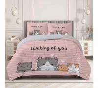 Juego de Edredón Infantil 140x200cm con Almohada para Cama 90 - Relleno Nórdico Gato Kawaii Edredones Imágenes Prediseñadas Arte Lineal 4 Estaciones Nórdico Conforter, Lavable a Máquina, Rosa