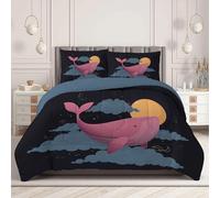 Juego de Edredón Infantil 140x200cm con Almohada para Cama 90 - Ultra Suave, Relleno Nórdico Linda Ballena Edredones Ilustraciones Minimalistas 4 Estaciones Nórdico Conforter, Lavable a Máquina, Negro