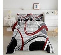 Juego de edredón moderno con círculos ondulados, tamaño King, para niños y niñas, rojo, negro y gris, juego de ropa de cama retro a rayas en espiral, arte abstracto geométrico, juego de edredón