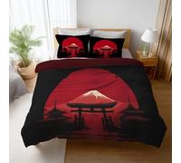 Juego de edredón nórdico para Cama Matrimonial Juego de Cama 3 Piezas Microfibra Funda nórdica 220 x 240 CM con Fundas de Almohada 80 x 80 CM Oscuro Paisaje Atardecer Negro