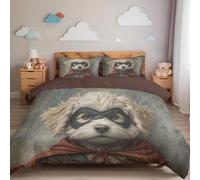 Juego de Edredón Perros Divertidos, 2 Piezas - Edredón Suave Pintura al óleo de Cuento de Hadas con 1 Fundas de Almohada, 240x220cmSet de Cama para Todas Las Estaciones(Rojo)