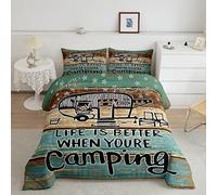 Juego de edredón rústico de plumón Happy Camper para caravana, accesorios de caravana para remolques de viaje, juego de ropa de cama de casa de campo, juego de edredón de decoración vintage, juego de