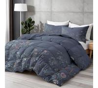 Juego de edredón sin funda de 220 x 240 cm, diseño de flores orientales, lavable, para todo el año, William Morris Rose Flower Reversible Reforzado de 3 piezas - Azul Marino Claro 4 Estaciones