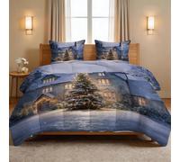 Juego de edredón sin funda de edredón tamaño Queen de 230 x 220 cm, edredón de fantasía navideña con 2 fundas de almohada, edredón reversible con diseño de árboles y nieve, para todas las estaciones