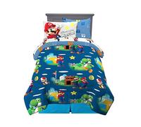 Juego de edredón y sábanas reversibles súper suaves Super Mario Bros para niños, 5 piezas, tamaño individual, juego de cama para jugadores Nintendo, (100% producto oficialmente licenciado) de Franco