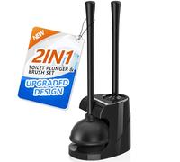 Juego de émbolo y Cepillo de Inodoro, Cepillo de Cuenco y émbolo de Inodoro Resistente con Soporte ventilado, Combo de Limpieza de baño 2 en 1 con Soporte Moderno (Negro)