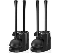 Juego de émbolo y Cepillo de Inodoro, Cepillo de Cuenco y émbolo de Inodoro Resistente con Soporte ventilado, Combo de Limpieza de baño 2 en 1 con Soporte Moderno (Negro, Juego de 2)