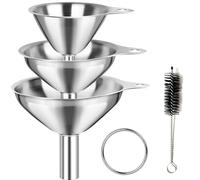 Juego de embudo de acero inoxidable, 3 unidades de mini embudo de cocina con mango y cepillo de limpieza, versátil y apto para alimentos sin derrames para aceites esenciales, frascos, perfume.