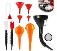 Juego de embudos, 7 embudos automotrices, embudos de combustible de plástico flexible, embudos de boca ancha, embudos de ángulo recto con boquilla desmontable y filtro para llenado de botellas de