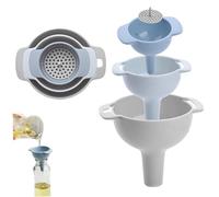 Juego de embudos de cocina 4 en 1 con colador extraíble, embudos de plástico de varios tamaños para llenar botellas, transferir aceite, harina y líquidos, uso en casa
