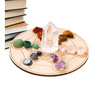 Juego de en : cristales de natural, piedras pulidas a mano, bandeja de exhibición de madera, decoración de energía sagrada | Decoración ideal para vitrina ritual de