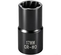 Juego de enchufes de rosca inversa para uso industrial, construido para extraer tuercas atascadas a través de un patrón de mordida en espiral optimizado y transmisión de par eficiente (17 mm)