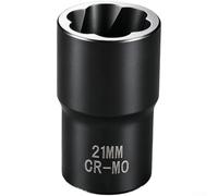 Juego de enchufes de rosca inversa para uso industrial, construido para extraer tuercas atascadas a través de un patrón de mordida en espiral optimizado y transmisión de par eficiente (21 mm)