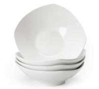 Juego de ensalada TuYines 4, juego de cuencos de ensalada de porcelana, blanco, plato profundo para pasta y espaguetis, cuenco de cereales apto para microondas, cuenco para servir ensaladas, sopas
