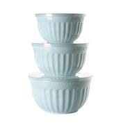 Juego de ensaladeras con tapa, 3 piezas, cuencos para mezclar de plástico, sin BPA, apilables, grandes para cocina, juego de cuencos para mezclar, servir y guardar (azul)
