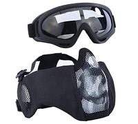 Juego de equipo de protección para airsoft, máscaras de malla de media cara con protección auditiva y juego de gafas para CS/caza/paintball/tiro (WB)