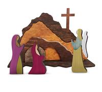 Juego de escena de resurrección de Pascua, decoraciones de madera religiosas para la mesa del hogar, figura cristiana de primavera, ornamento de cruz resucitada, decoración de Pascua