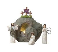 Juego de escena de resurrección de Pascua, resina, 17 x 17 x 6 cm, figuras religiosas, adorno de tumba, decoración religiosa, decoración de mesa de vacaciones de primavera para oficina, repisa