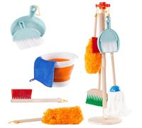 Juego de Escoba para Niños,9 Piezas Juguete para el Hogar Juego de Simulación con Escoba Trapeador Cubo Recogedor Cepillos Trapo Escoba de Mano Juguete de Limpieza para Niñas Niños de 3 Años