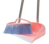 juego de escoba y recogedor a prueba de viento vertical con mango largo kit de escoba y recogedor combinación para limpieza del hogar (rosa)