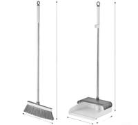 Juego de escoba y recogedor de mango largo con dientes de peine, cepillo de cerdas suaves para depilación, cabezal giratorio de 180° para debajo de muebles, kit de limpieza de suelos interiores y