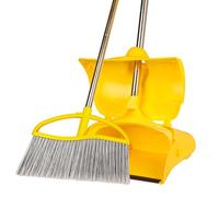 Juego de Escoba y recogedor de Mango Largo Resistente, recogedor Vertical y Cepillo para Exteriores y comerciales para Restaurante, Garaje, jardín, Patio, Oficina, Color Amarillo
