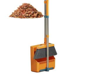 Juego de Escoba y recogedor: diseño Vertical, Dientes raspadores autolimpiantes, Cabezal Giratorio portátil con Mango Largo | Cerdas Flexibles para la Limpieza del Piso de la Oficina del vestíbulo de